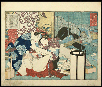 Kunisada – Under Mosquito Net – Tattooed Drunkard – c.1840.
