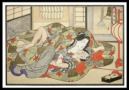 Superb Erotic Painting – Utagawa School – Nipple Sucking – c.1850.