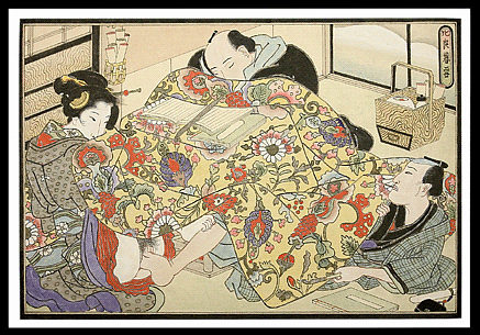 Superb Erotic Painting  Utagawa School  Footsie  Adultery  c.1850.