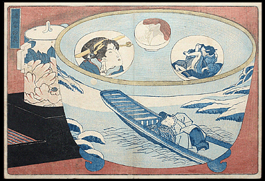 Utagawa Kuniyoshi – Enseki Zasshi – Aizuri-e – Porcelain Bowl With Erotic Motifs – c.1833.