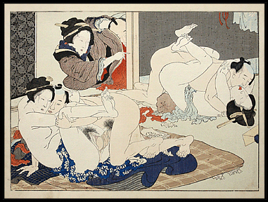 Shunga – Ikeda Terukata – Onlookers – Hokusai’s Manpuku Wagojin – c.1890.