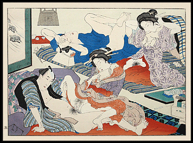 Shunga – Ikeda Terukata – Intimate & Relaxed – Hokusai’s Manpuku Wagojin – c.1890.