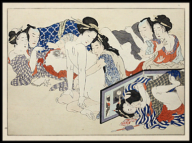 Shunga – Ikeda Terukata – Four Intimate Couples – Hokusai’s Manpuku Wagojin – c.1890.