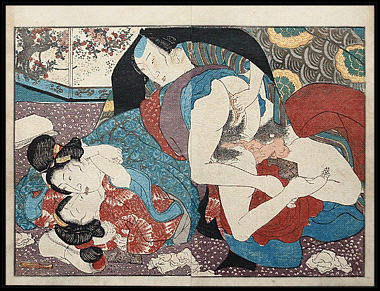 Shunga – Kuniyoshi – Threesome – Lesbian Couple – c.1853.