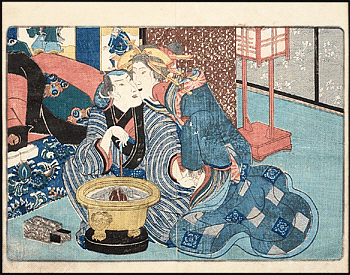 Shunga – Kuniyoshi – Seducing Oiran With Back Teeth – c.1840.