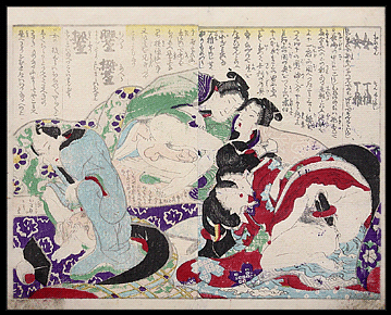 Shunga – Utagawa School – Orgy With Homoerotic And Lesbian Couples – c.1850.