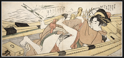 Original Utamaro Shunga c.1795. In a Boat. - Utamaro ( 1750-1806 )