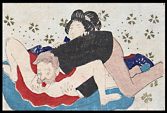 Very Rare Shunga – Anonymous – Westerner With Japanese Lady – Cunnilingus – c.1890.