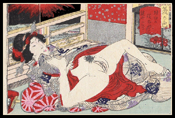 Koban Shunga – Utagawa School – Startled By The Fireworks – c.1850.