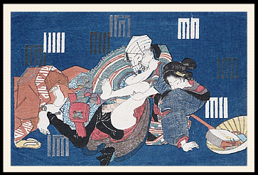Surimono Shunga – Utagawa School – Secret Lovers Yosabur And Otomi – c.1830.