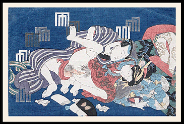Surimono Shunga – Utagawa School – Fallen Pillow – c.1830.
