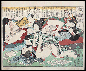 Shunga – Utagawa School – Orgy With Three Couples And Sex Toy – Ben Wa Balls – c.1840.