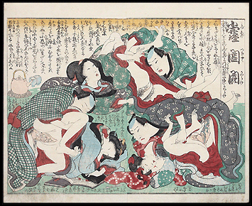 Shunga – Utagawa School – Orgy With Three Couples – Shungabook – c.1840.