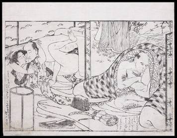 Antique Japanese b&w woodblock by Katsukawa Shuncho.