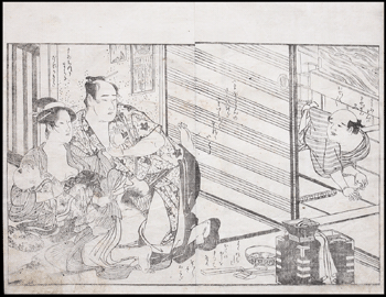 Antique Japanese b&w woodblock by Katsukawa Shuncho.