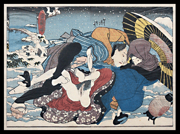 Shunga � Dynamic Encounter In Snow � Famous Keisai Eisen Design - c.1838.