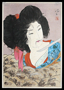 Rare Litograph With Painted Details – Ito Seiu – Kinbaku – Bondage Art – Female Close-up – c.1920.