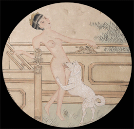 Rare Chinese Erotic Painting – Dog Performing Cunnilingus – Anonymous – c.1920s.