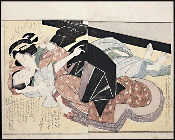 Harukawa Goshichi – Rare Osaka School Design – Kissing – Bat Motifs – c.1810.