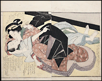 Harukawa Goshichi  Rare Osaka School Design  Kissing  Bat Motifs  c.1810.