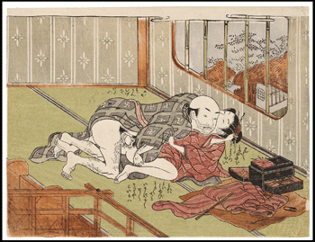 Early Rape Design – Molestation Of A Seamstress – Isoda Koryusai – c.1770.