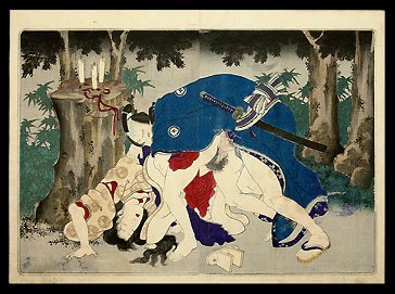 Shunga Masterpiece - Samurai In Forest - Utagawa Kunisada - c.1851.