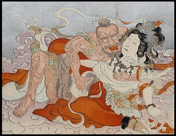 Very Rare Shunga - God of Music And Wisdom - Benzaiten - Ikeda Terukata - C.1900.