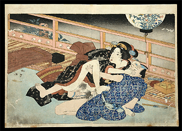Very Rare Shunga  Kunisada - Four Seasons - Oban - 1827 - Interrupted Couple.