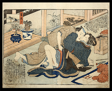 Shunga - Kuniyoshi 1835 - Chubon - In A Hurry.