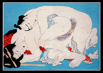Important Meiji Period Shunga - Ikeda Terukata - After Hokusai - From Behind.