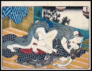 Shunga - Kuniyoshi  - Verandah - Obon - c.1840.