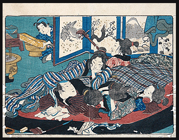 Shunga - Kuniyoshi  - Relaxing - Obon - c.1840.