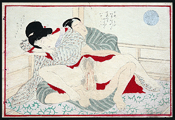 Tomioka Eisen - Shunga - Couple On Verandah - c.1890.