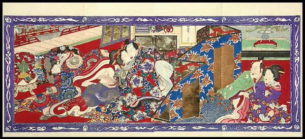 Kunisada School - Shunga Large And Marvellous Interior Scene - Threesome - c.1870.