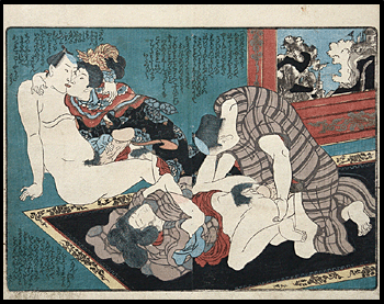 Kunimaro - Shunga - 1850 - Two Couples On A Black Carpet - Queen.