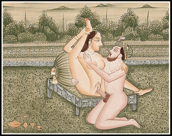 Indian Erotic Mughal Miniature Painting on Silk.