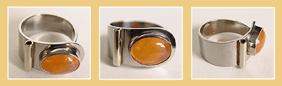 Unieke 14K. Gouden Design-Ring met VuurOpaal. Retro Periode 1937 / 1961.