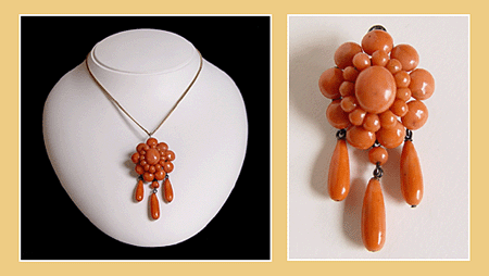 ANTIEKE BloedKoraal Hanger / Broche.Biedermeier Periode ca.1815 / 1848