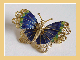 Antieke Zilveren&nbsp;Broche VLINDER - Verguld - Emaille.