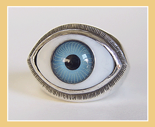 Unieke Zilveren Ring.Met Glas-Oog. Sterling 925.