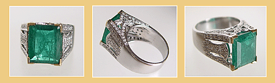 18K. Gouden Design-Ring met Grote Smaragd en Diamanten.
