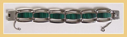 Zware Zilveren -Art Deco- Armband.Malachiet. Sterling 0.925.