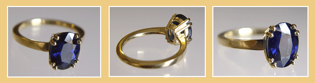 Unieke 14K. Gouden Solitair Ring met Natuurlijke Blauwe Saffier.
