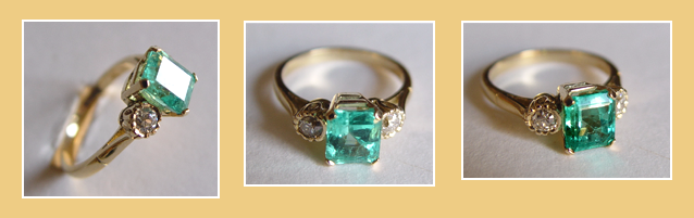 18K.Gouden Ring met Smaragd en Diamanten.