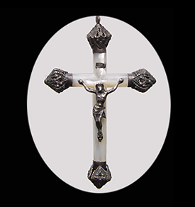 Antiek Zilveren - Parelmoer Kruis. (Biedermeier ca.1815~1848)